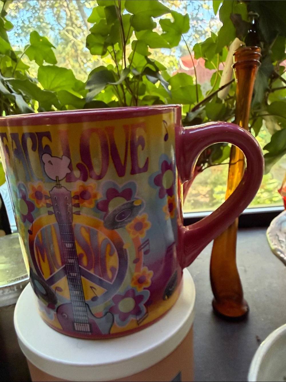 Pink Peace & Love Music Ceramic Teapot Mug